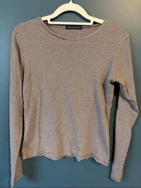 Brandy Melville Brown & White Micro-Striped Long Sleeve Top